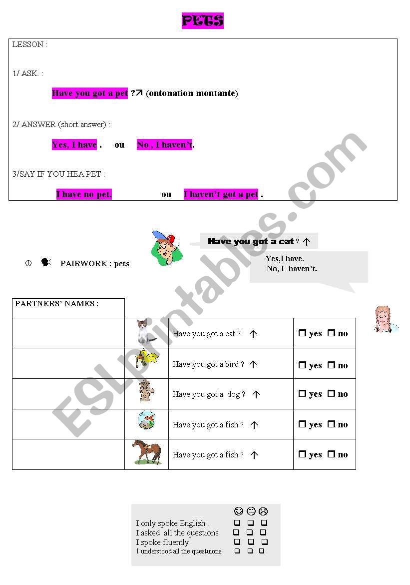 pets worksheet