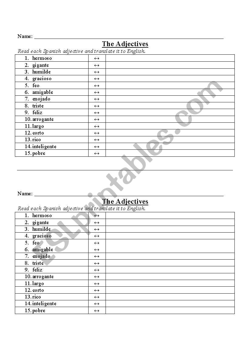 Adjectives worksheet