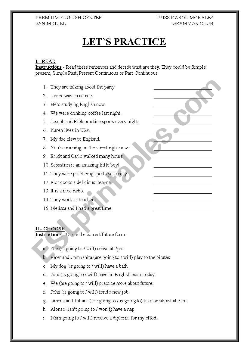 tenses worksheet