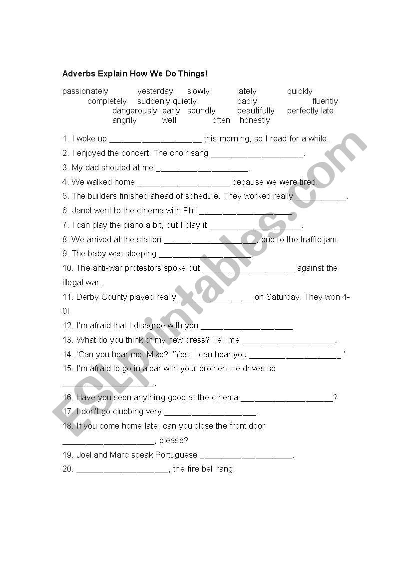 Adverbs worksheet