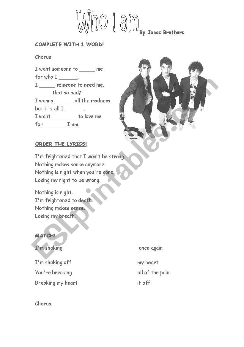 Who I am by Jonas Brothers worksheet