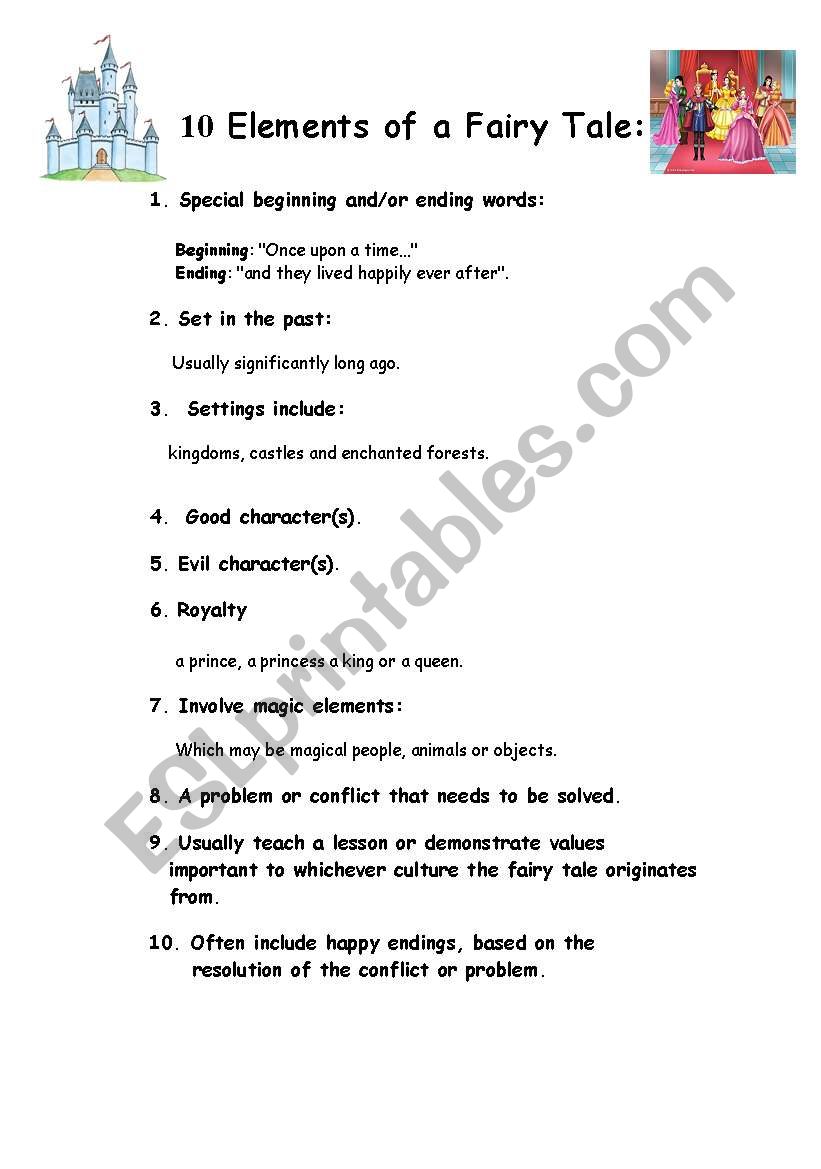 10 Elements of a Fairy Tale worksheet