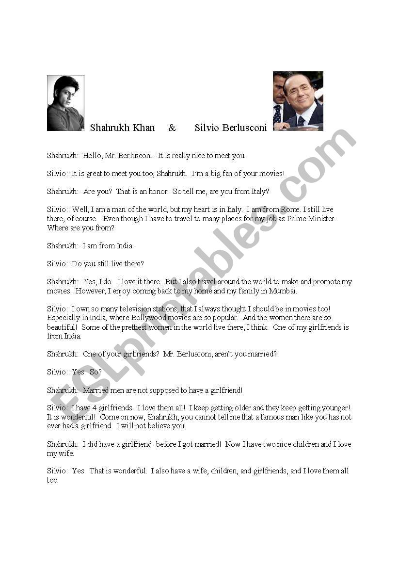 Introduction and dialogue example for adults (ft. Shah Rukh Khan and Silvio Berlusconi)