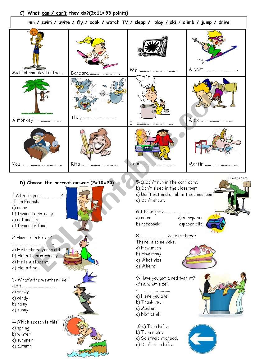 exam for 5th graders (part2) worksheet