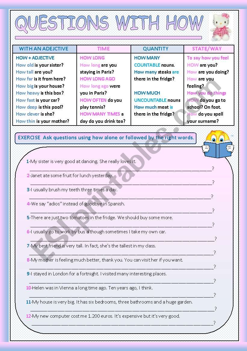 QUESTIONS WITH HOW worksheet