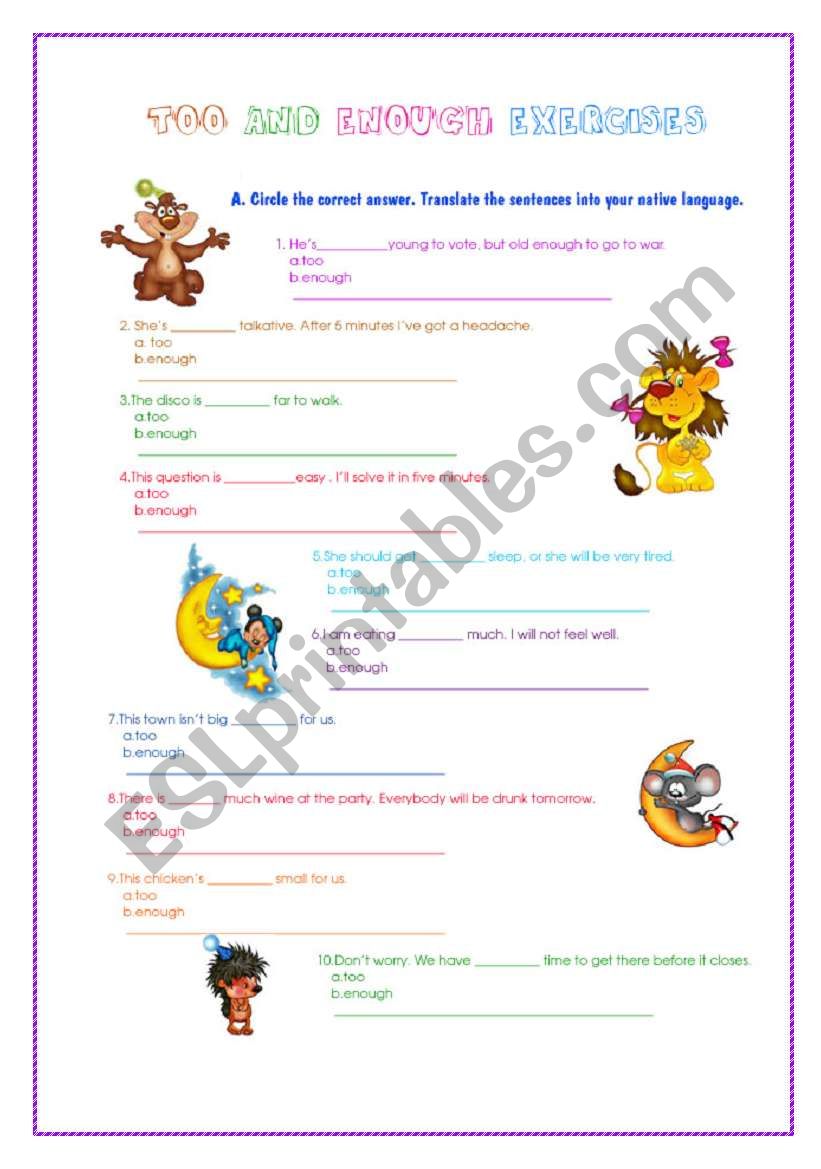 too and enough exercises worksheet