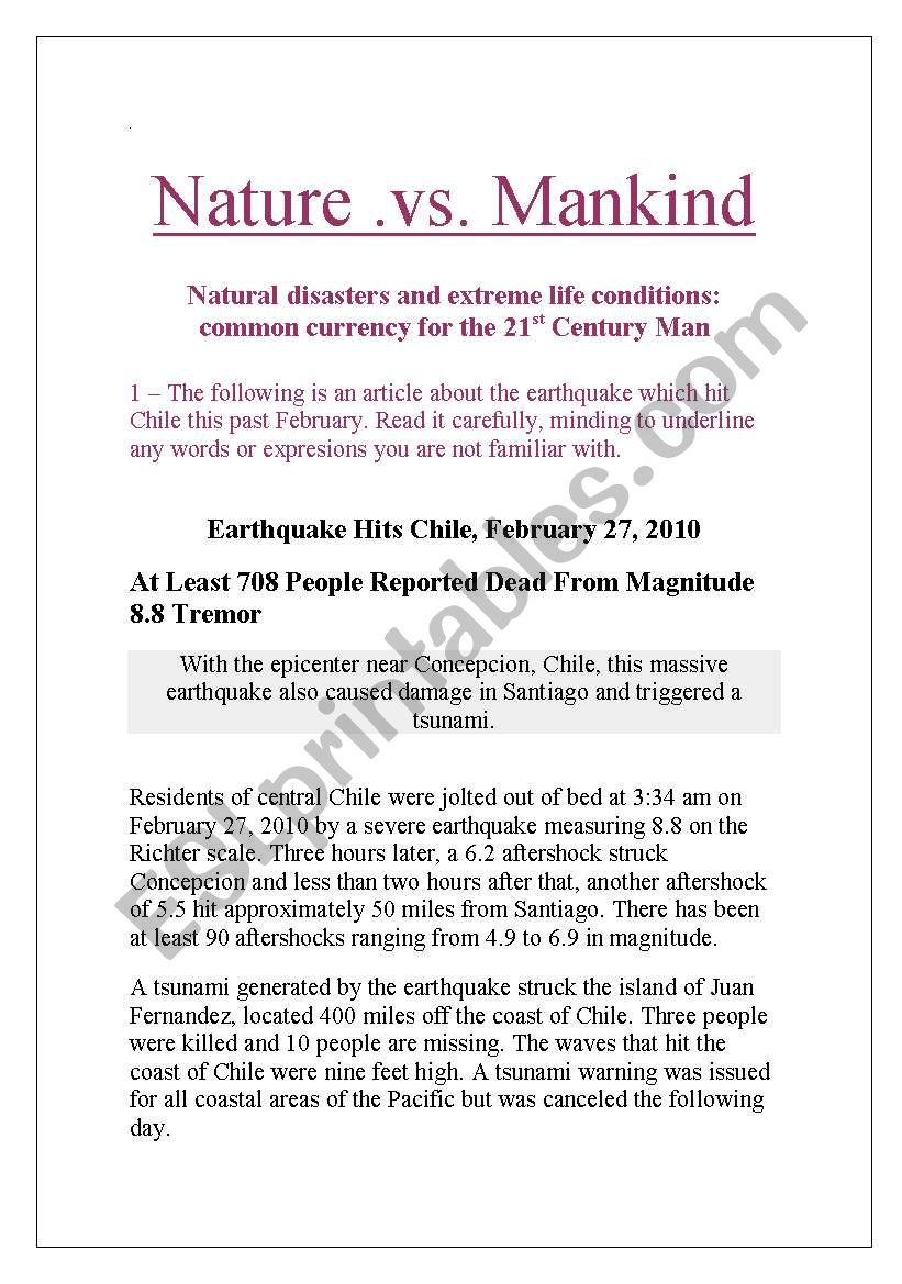 Nature .vs. Mankind worksheet