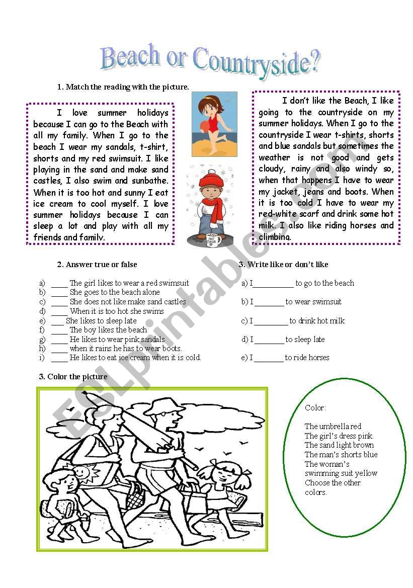 Beach or countryside? worksheet