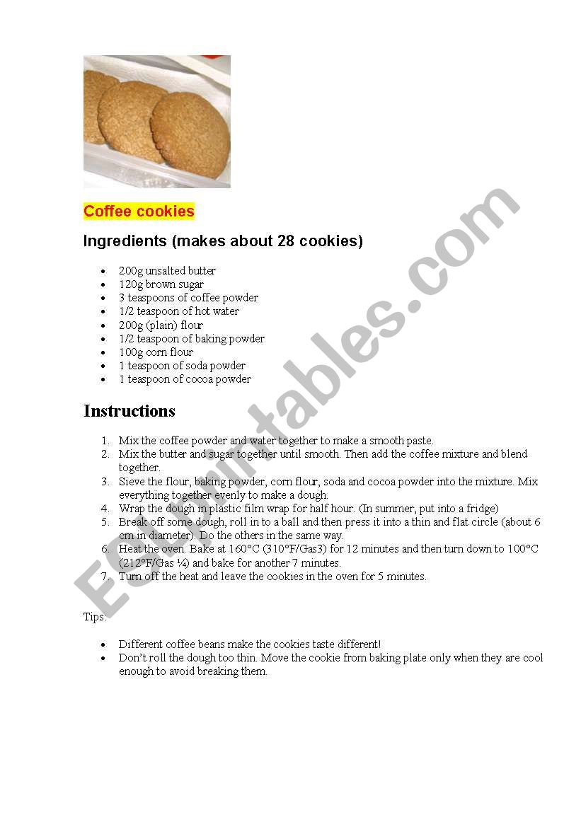 Recipe worksheet