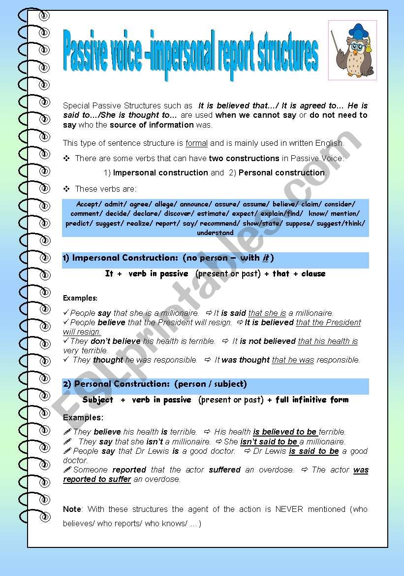 Passive Voice  - impersonal report structures