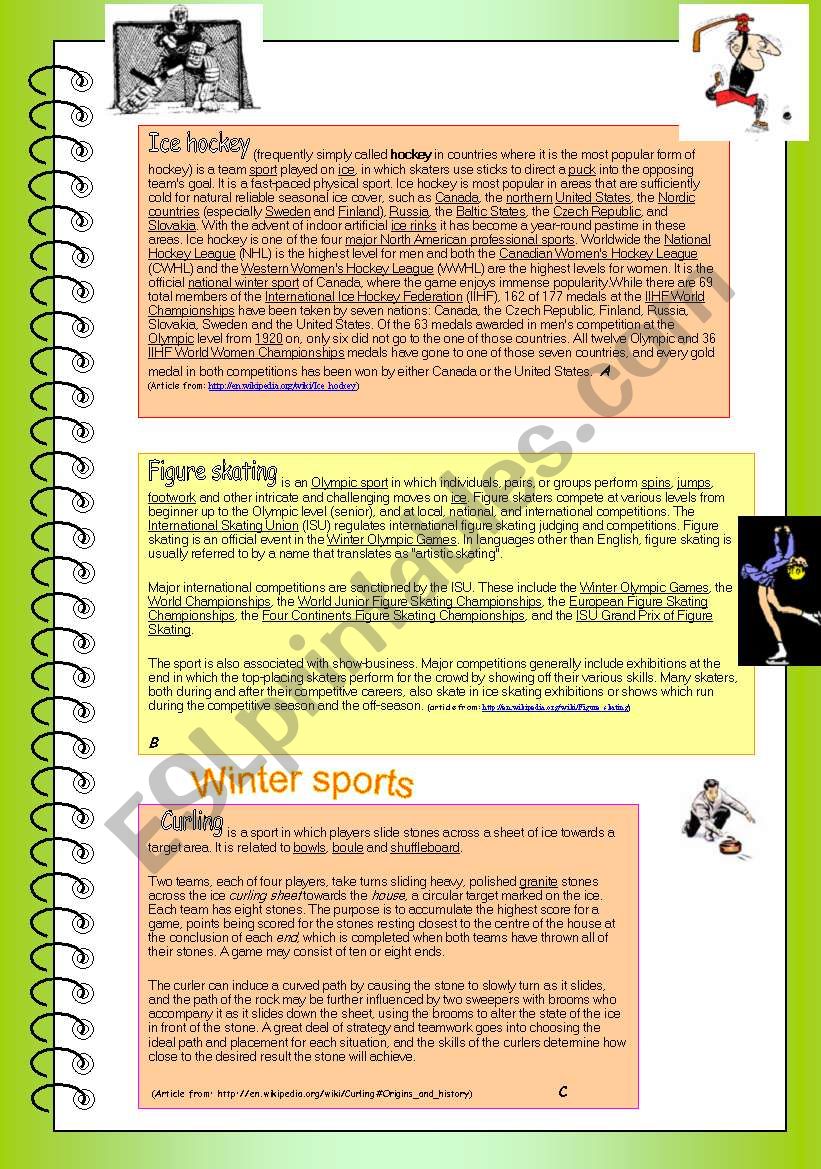 Winter sports reading comprehension