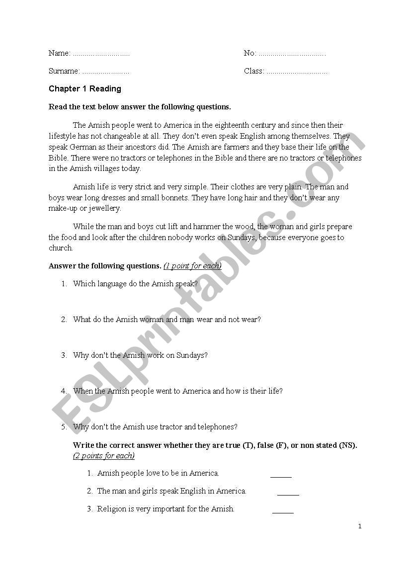 exam questions worksheet