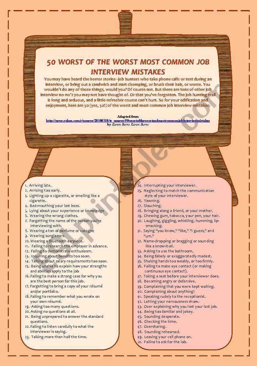 50 WORST OF THE WORST COMMON JOB INTERVIEW MISTAKES