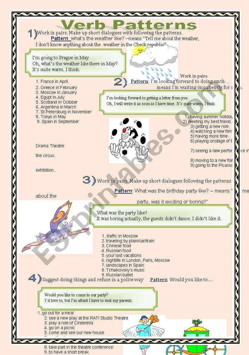 Verb patterns worksheet