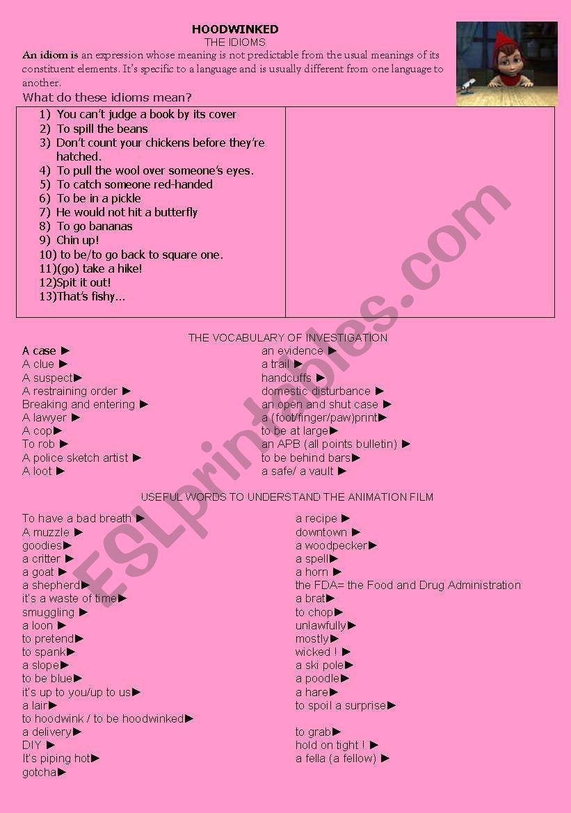 HOODWInKED VOCAbULARY worksheet