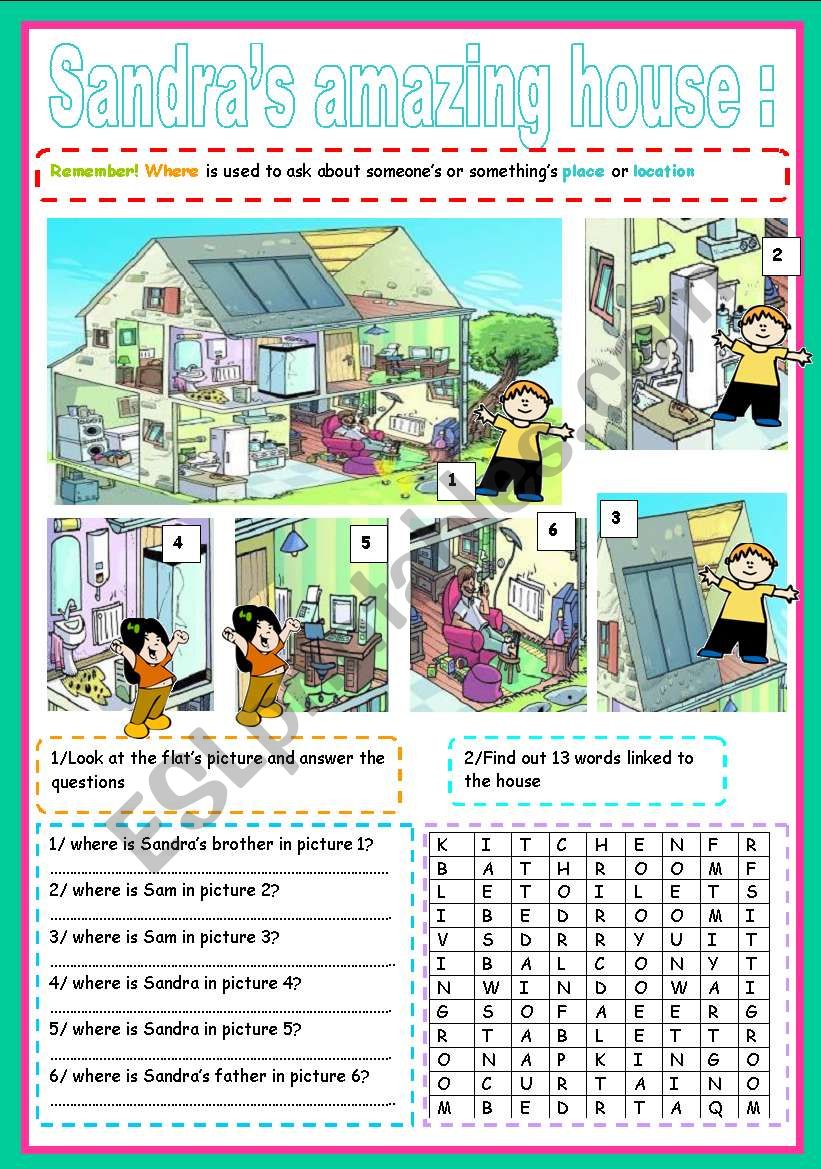 sandras amazing house worksheet