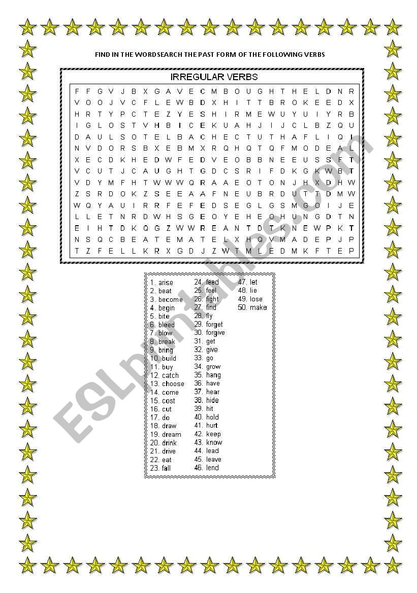 word search irregular verbs worksheet