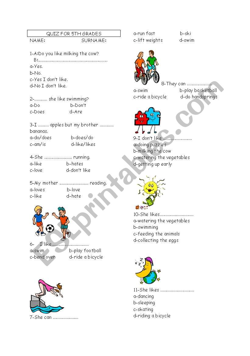 Quiz for beginner classes worksheet