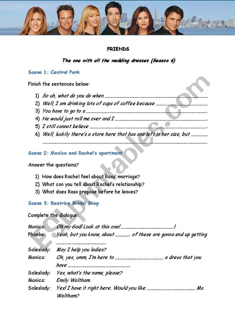 Friends, season 4, episode 20 worksheet