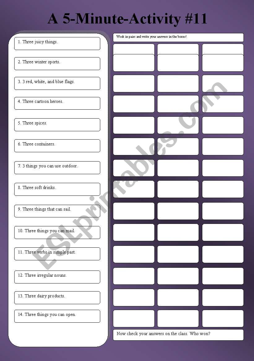 A 5-Minute-Activity #11 worksheet