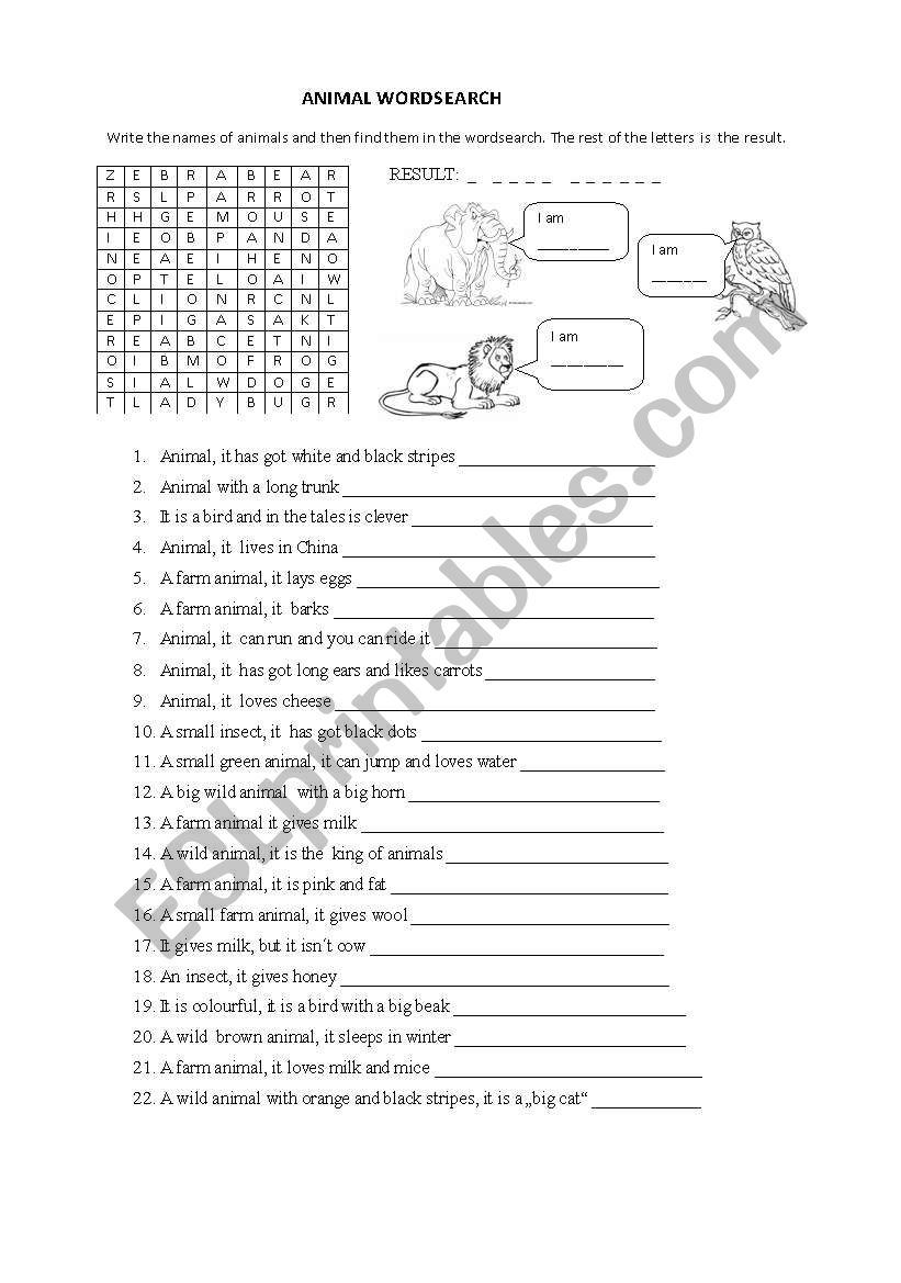 Animals worksheet