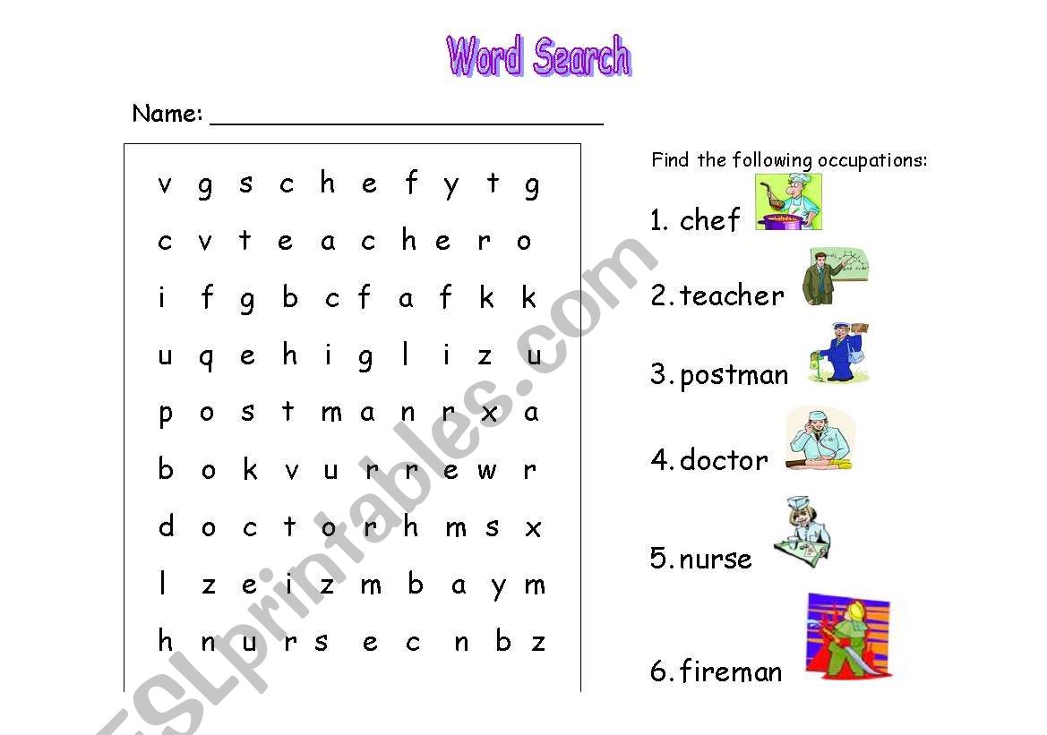 Occupation Wordsearch worksheet