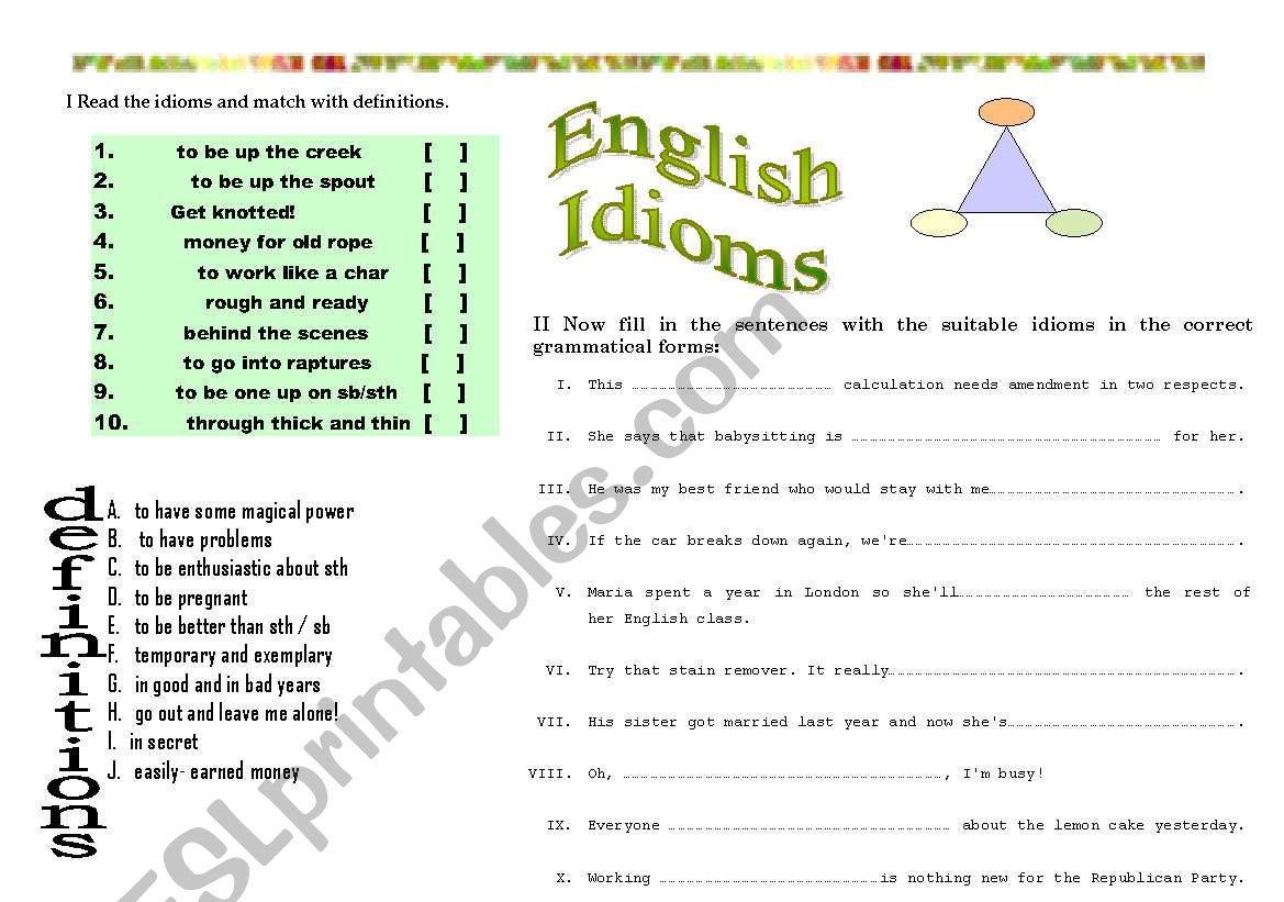 ENGLISH IDIOMS worksheet