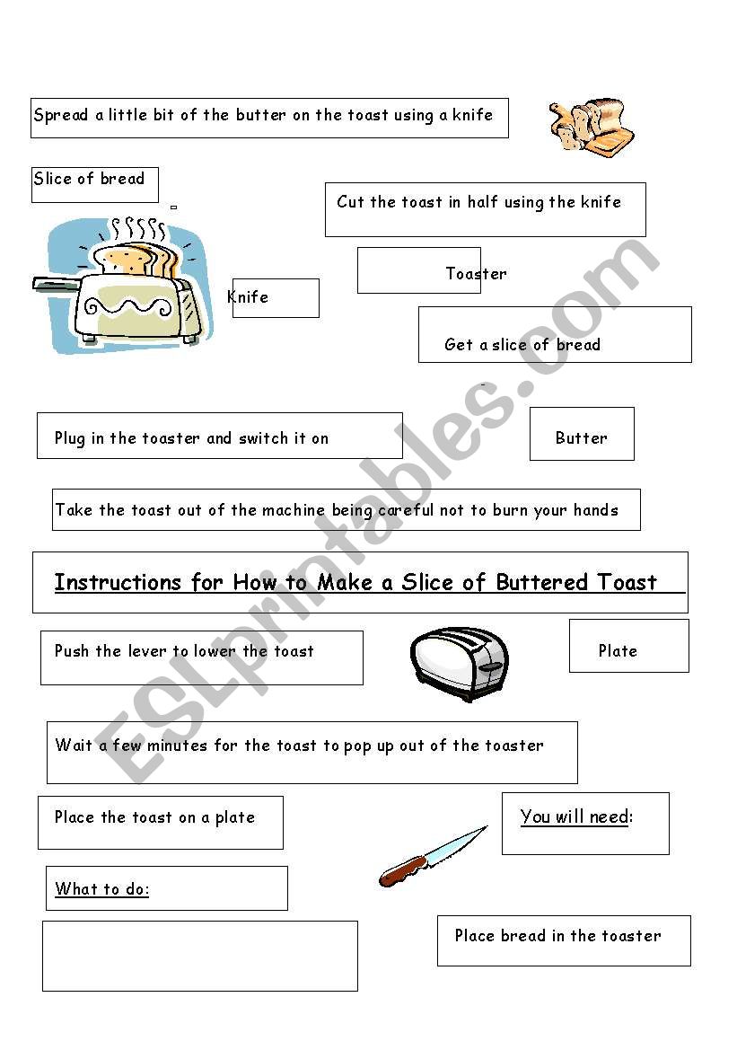 Instructions - Making toast worksheet