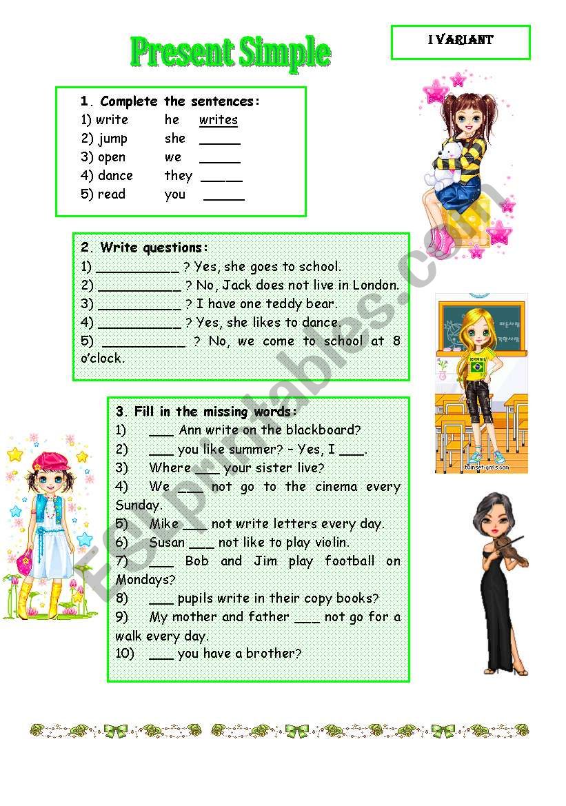 present simple worksheet