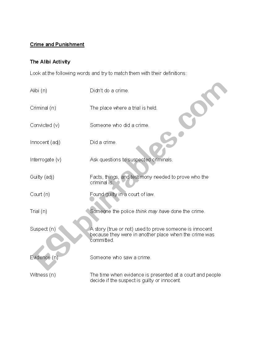 The Alibi Activity worksheet