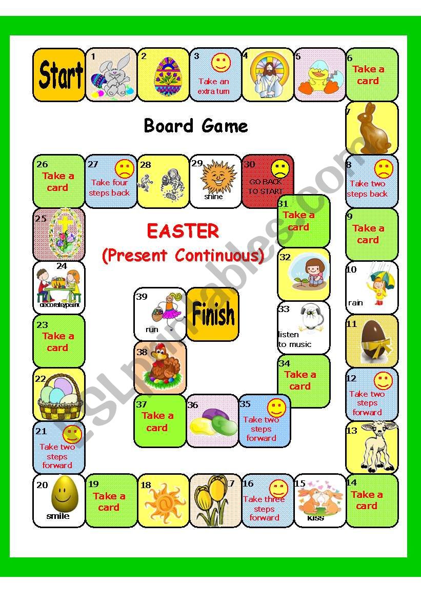 EASTER plus Present Continuous BOARD GAME + key (3 pages)