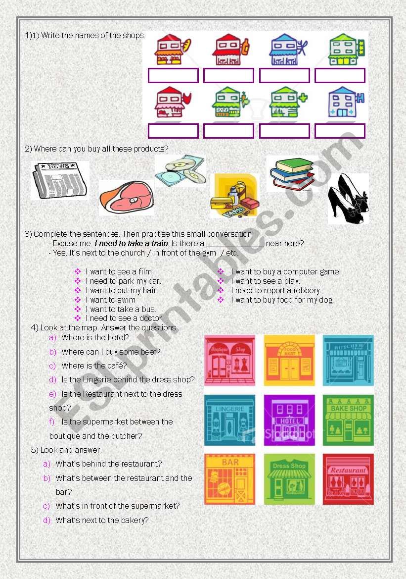 Shopping in Town worksheet