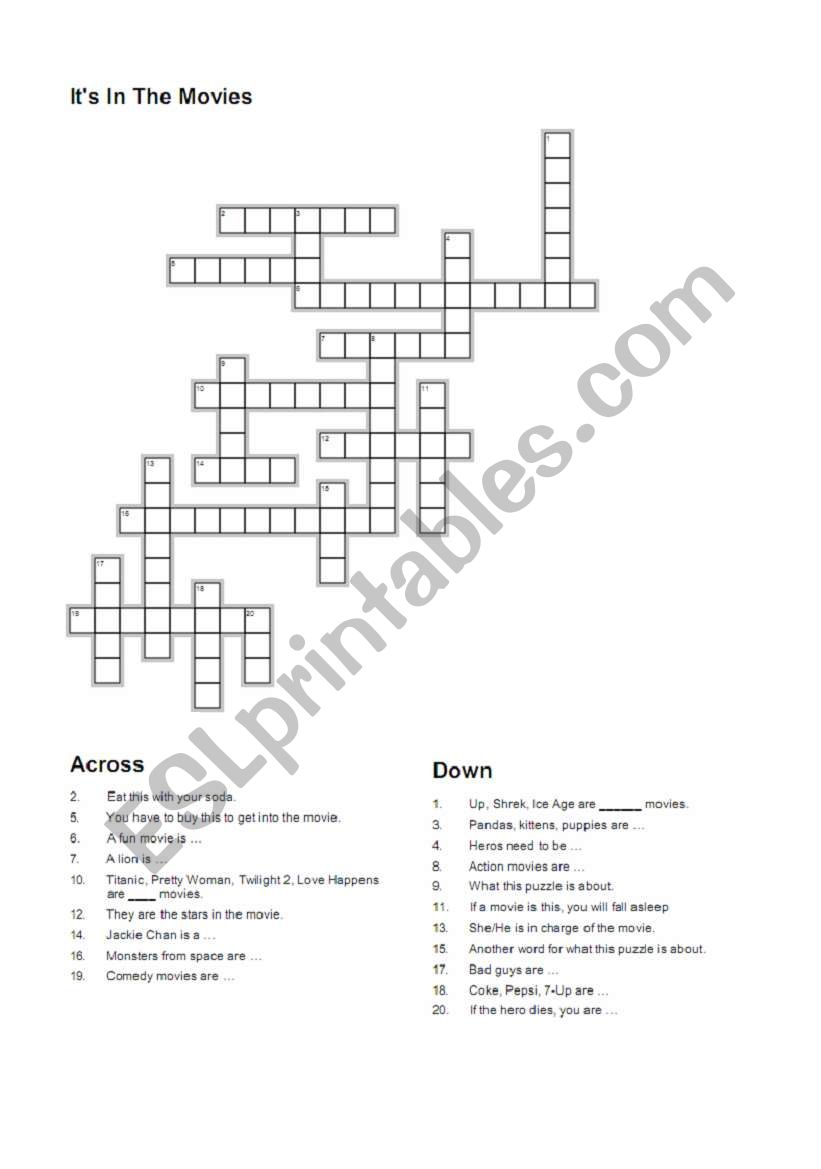 Its in the Movies crossword puzzle