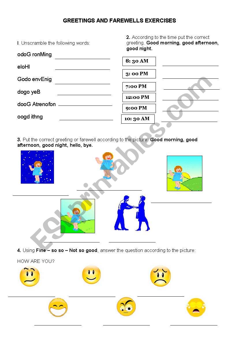 Greetings and farewells worksheet