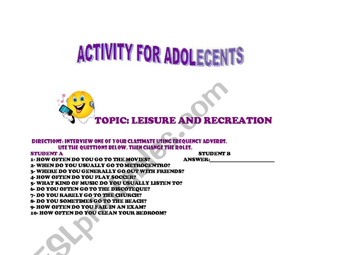 Leisure activities worksheet