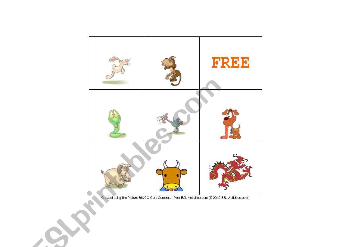 Bingo_Chinese Animal Zodiacs worksheet