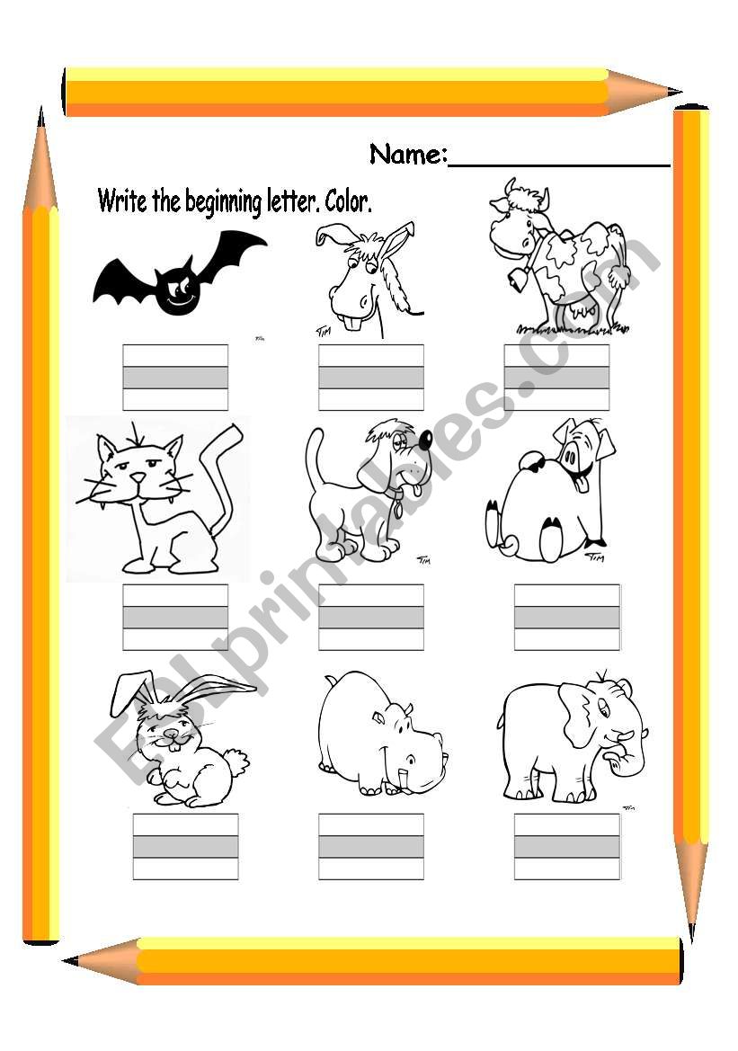 Write the beginning letters 1 worksheet