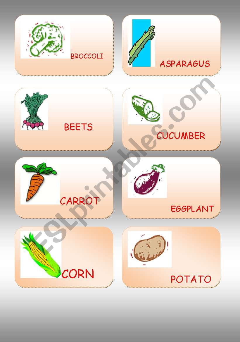 VEGETABLE FLASH CARDS/MEMORY GAME 1/2