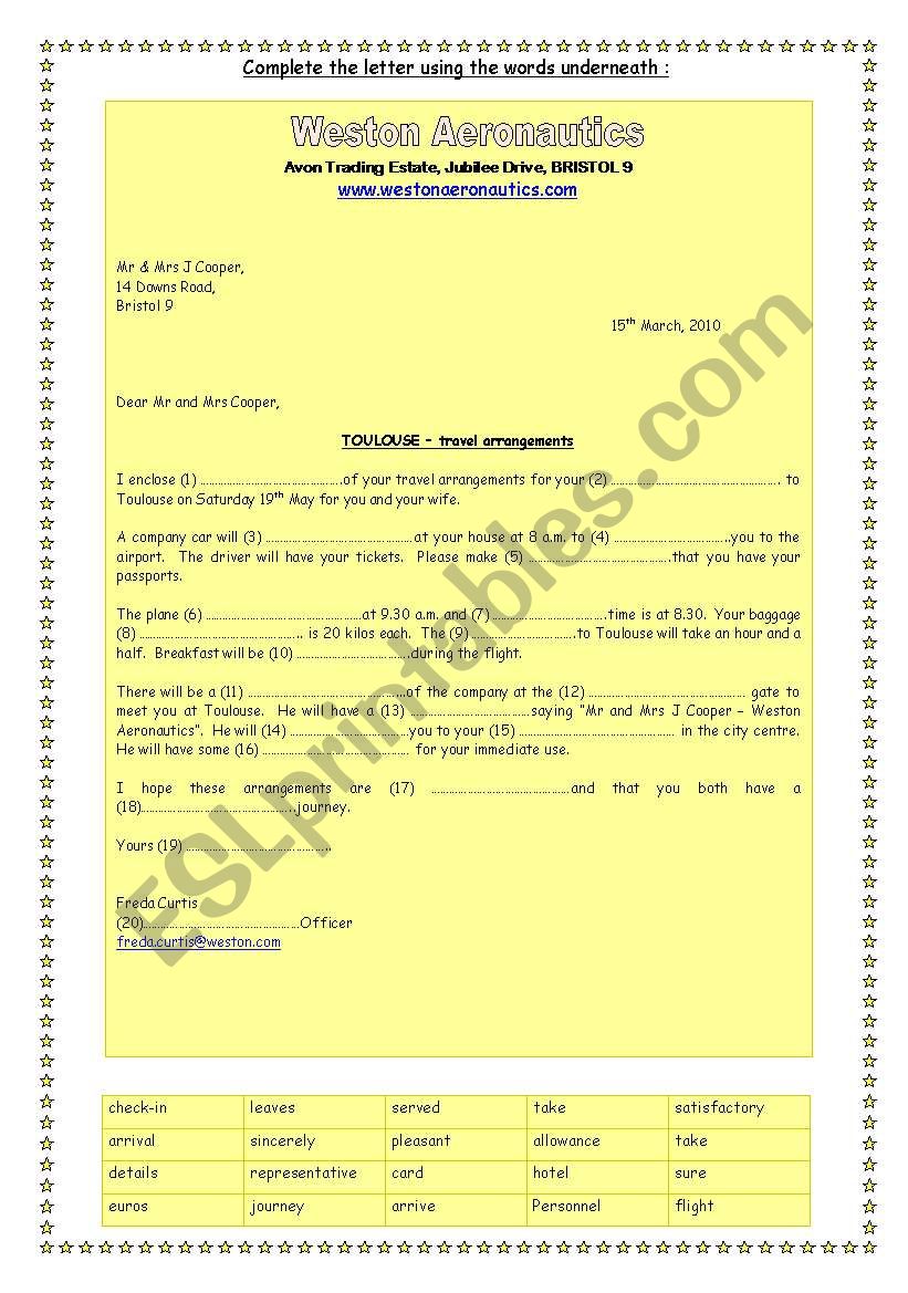 Travel Arrangements worksheet