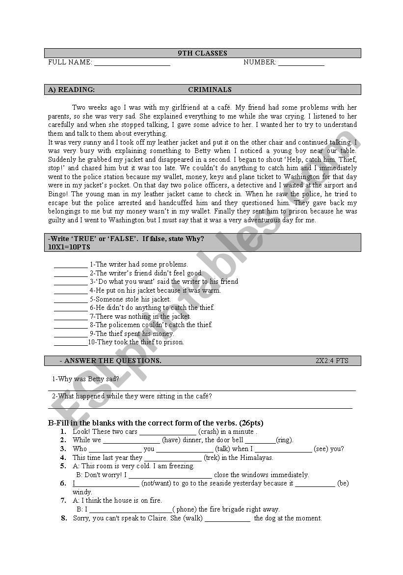 EXAM FOR 9TH CLASSES worksheet