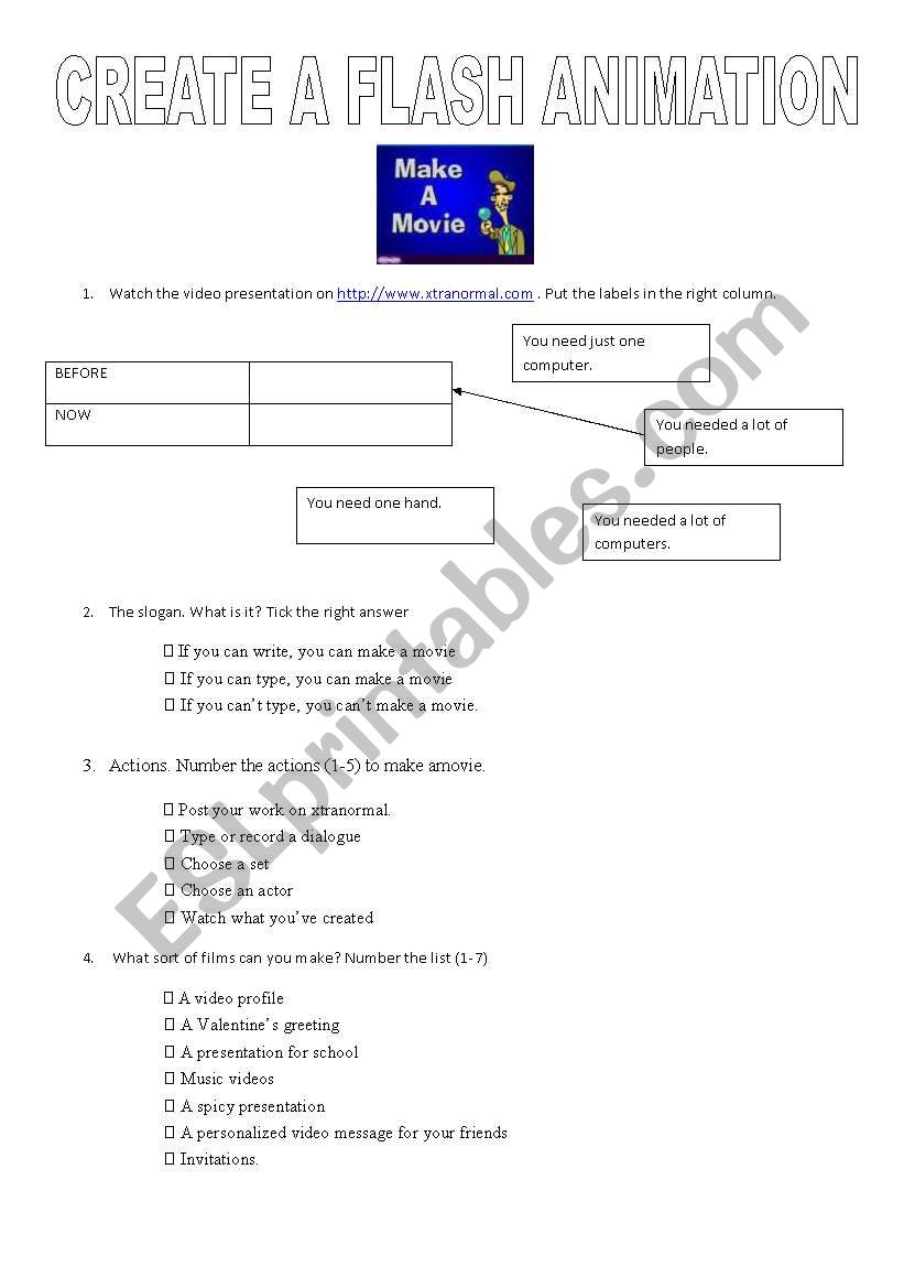 CREATE A FLASH ANIMATION worksheet