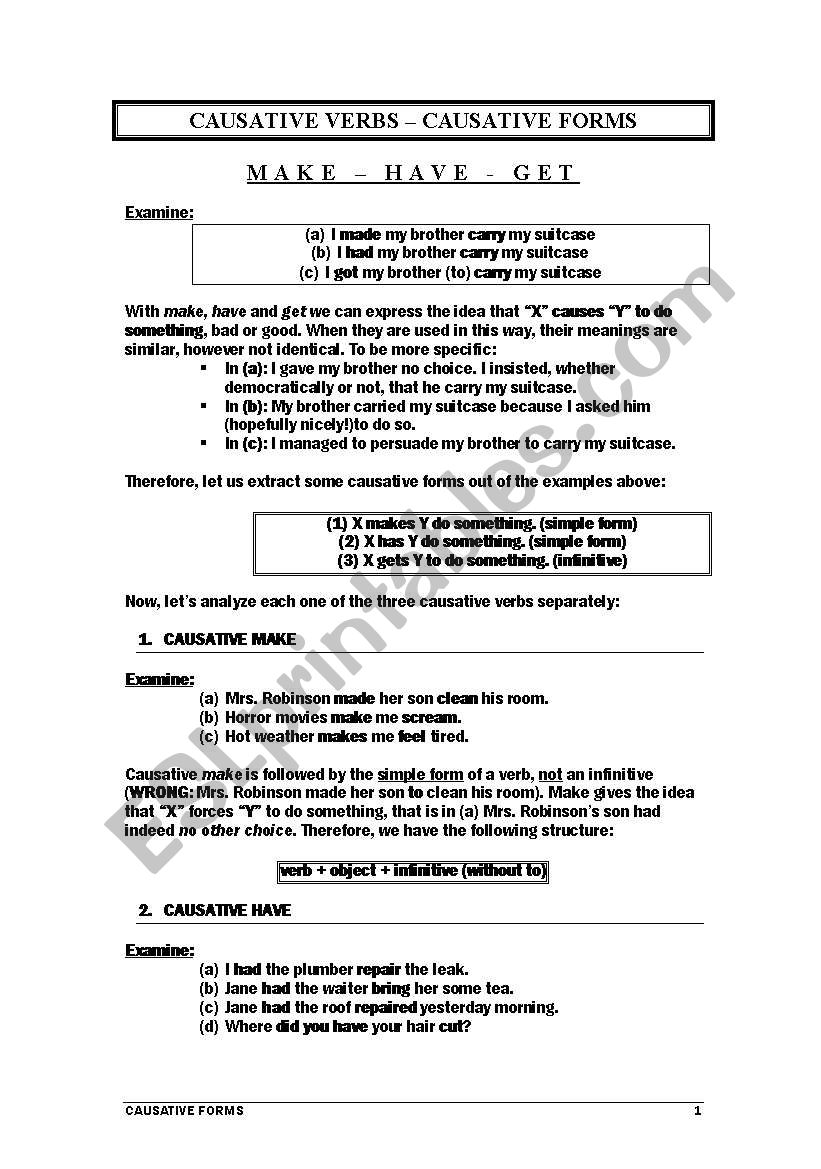 Causative Forms worksheet