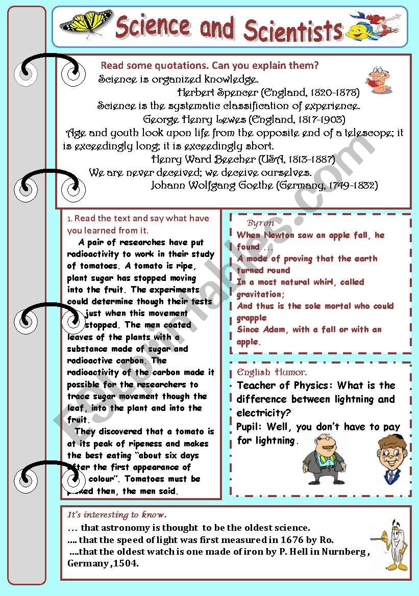 Science and scientists worksheet