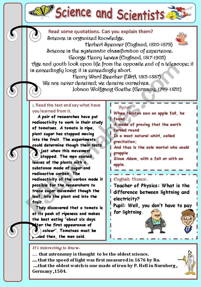 Science and scientists worksheet