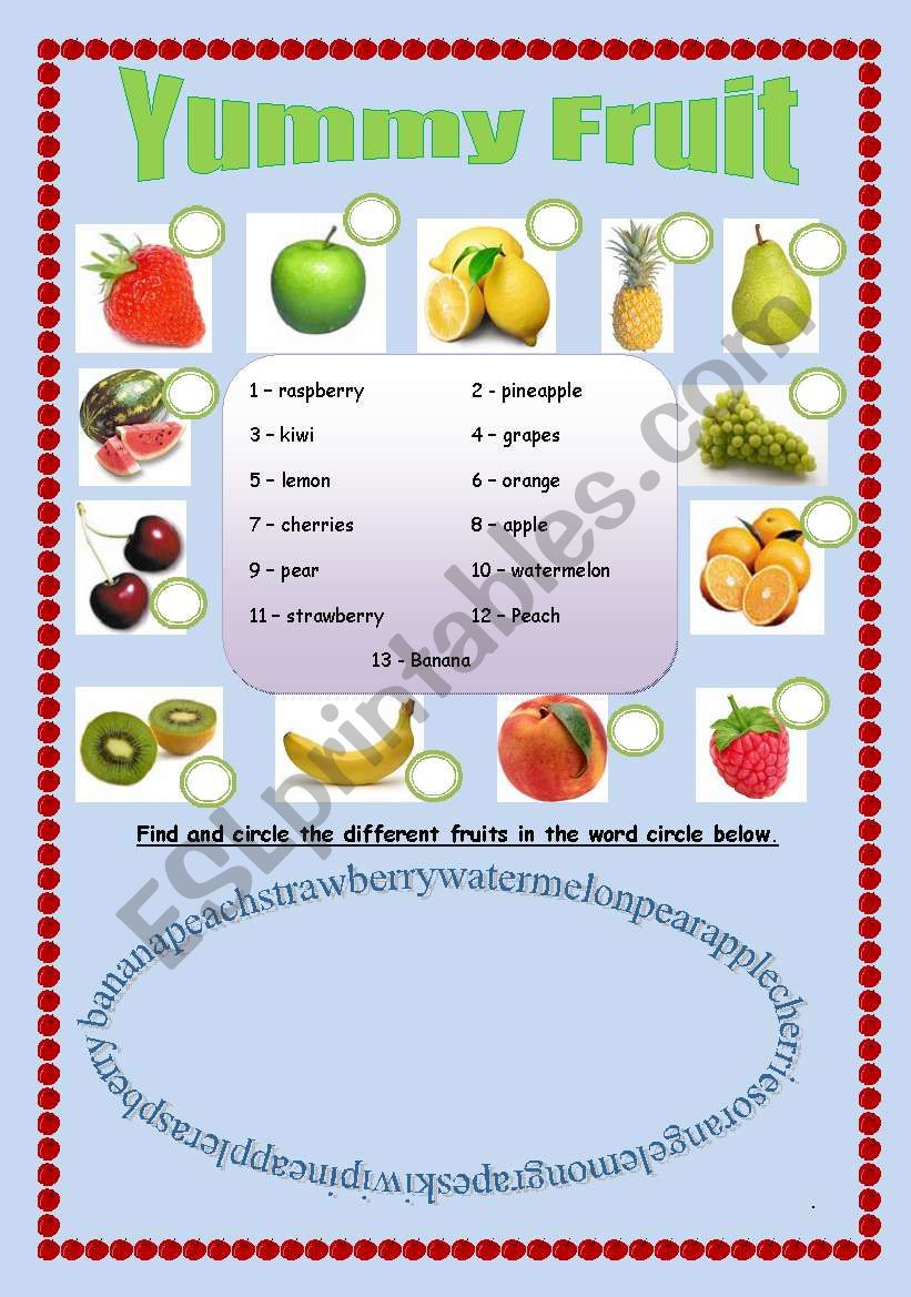 Yummy Fruit worksheet