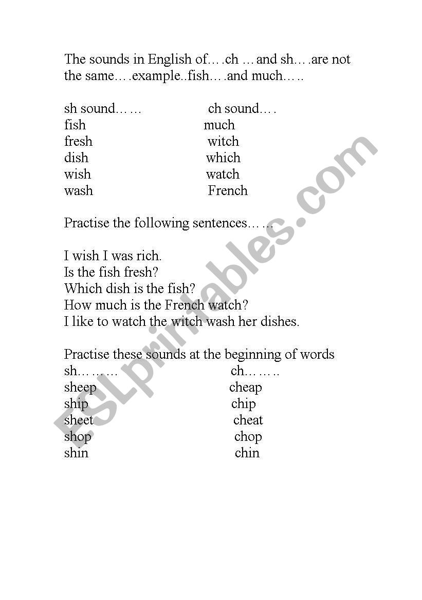 Sh and Ch Sounds worksheet