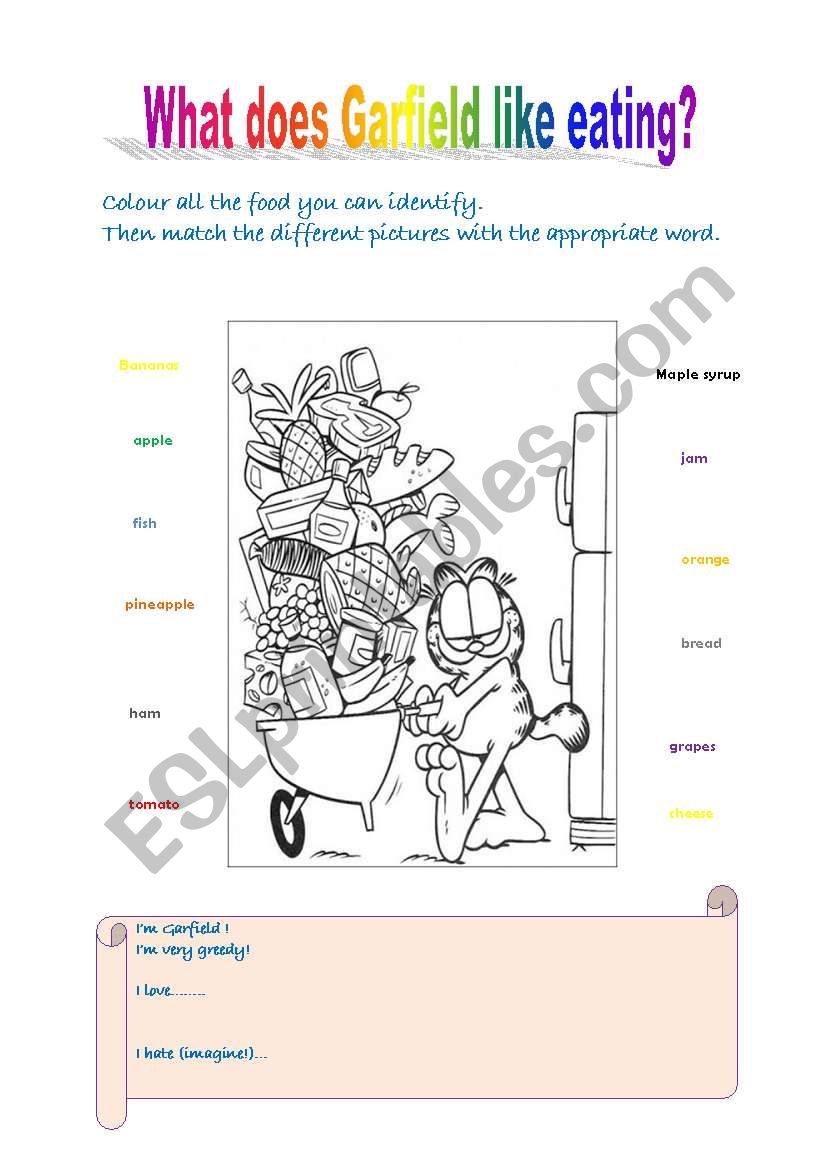 Garfields favourite food worksheet