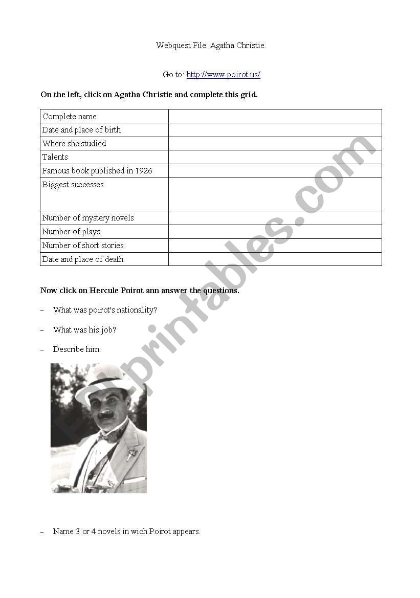 Agatha Chritie webquest worksheet