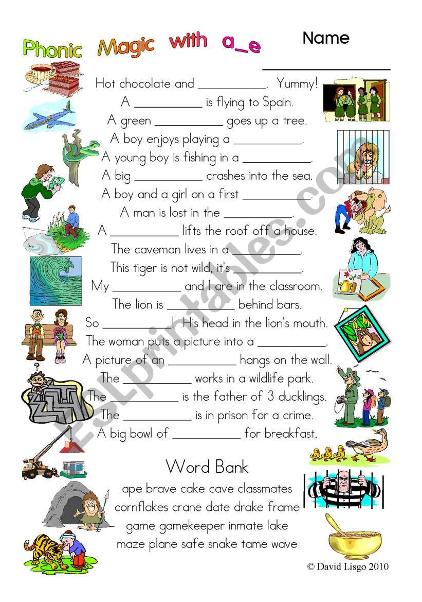 3 Magic pages of Phonic Fun with a_e: worksheet, story and key (#21)