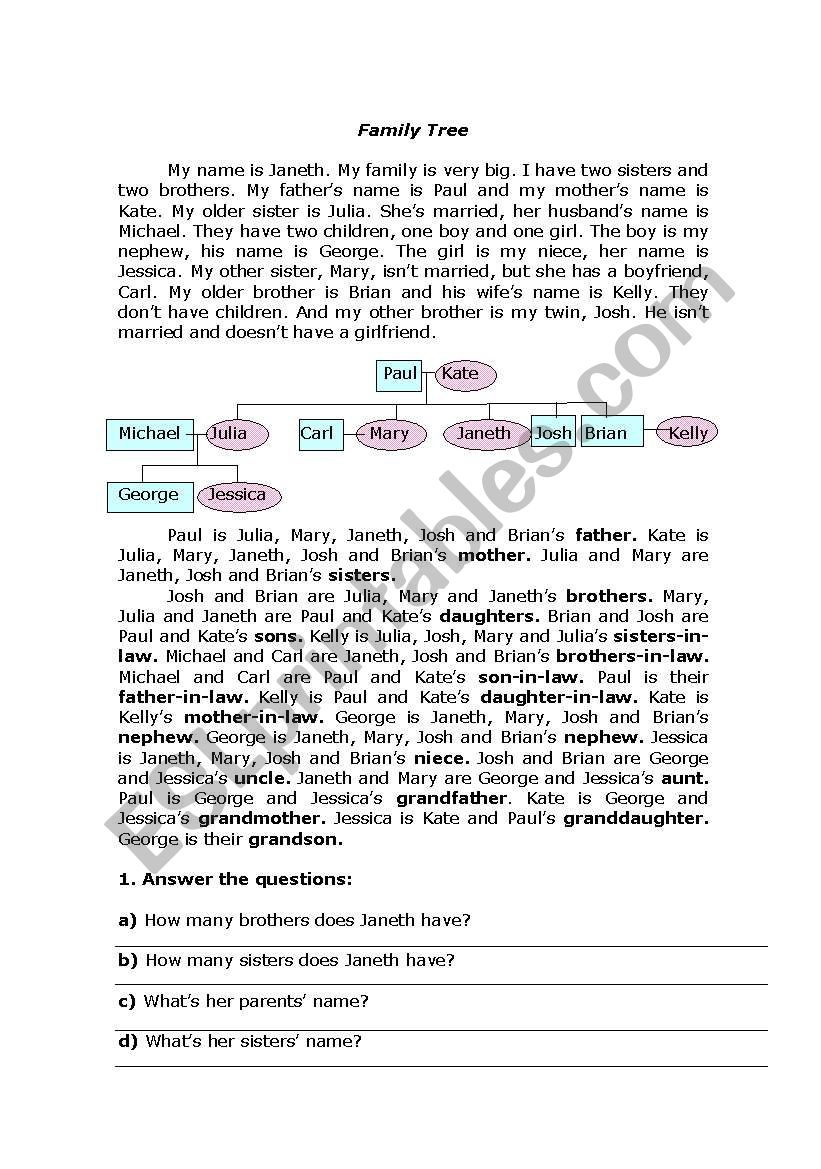 Family Tree worksheet